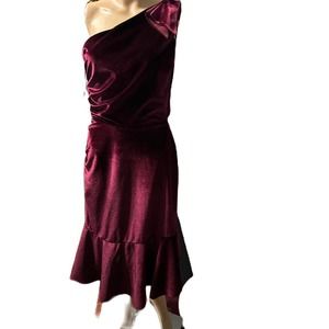 Chelsea & Violet Burgundy Stretch Velvet One Shoulder Woman's Dress Size S